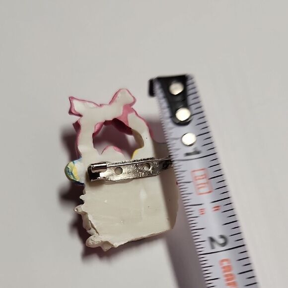 Pink and Blue Brooch with Floral Accents - Picture 3 of 3